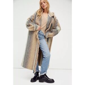 New Free People Desert Fringe Long Coat We The Free Brown XS/S